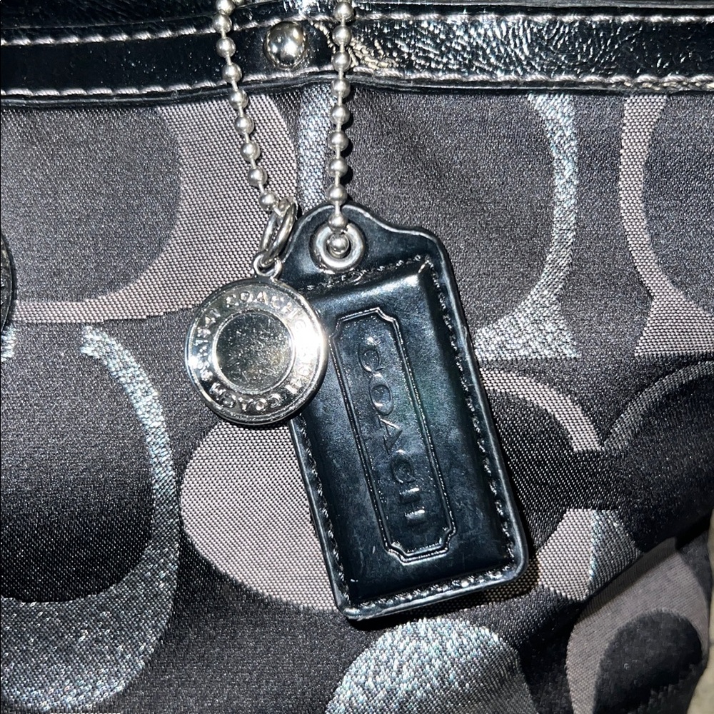 Coach Signature Metallic Stripe Tote Silver F20429 - Picture 11 of 13